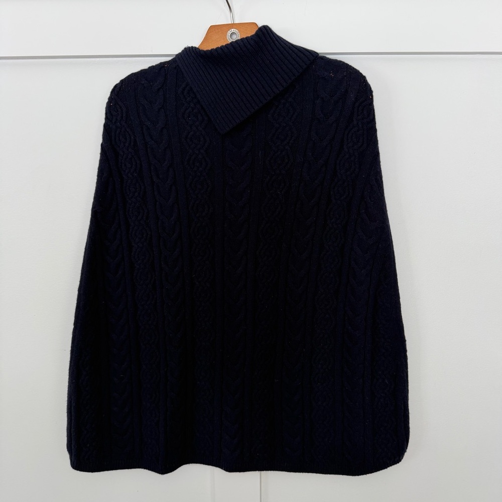 Talbots Blue Cable Knit Poncho‎ Cape Shawl Sleeve Sweater Cotton Small - Picture 6 of 9